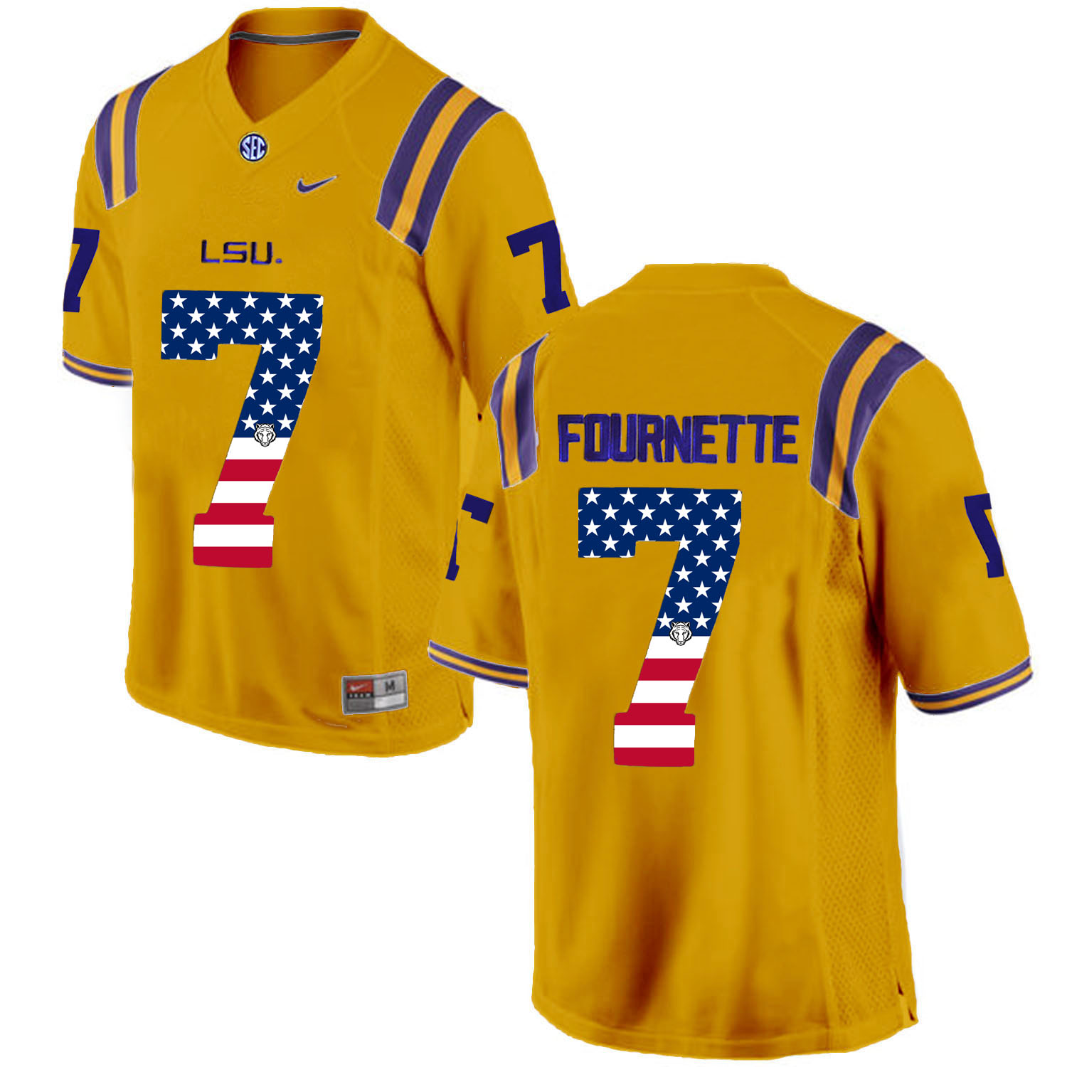 US Flag Fashion  Men LSU Tigers Leonard Fournette #7 College Football Limited Jersey  Gold->->NCAA Jersey